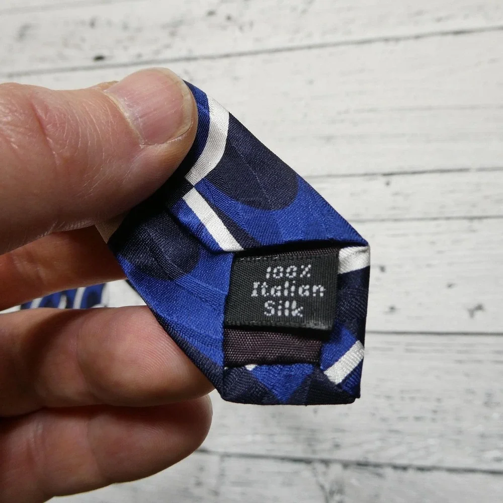 Cerruti CXIII Tie Mens One Size Blue Geometric 100% Italian Silk Designer